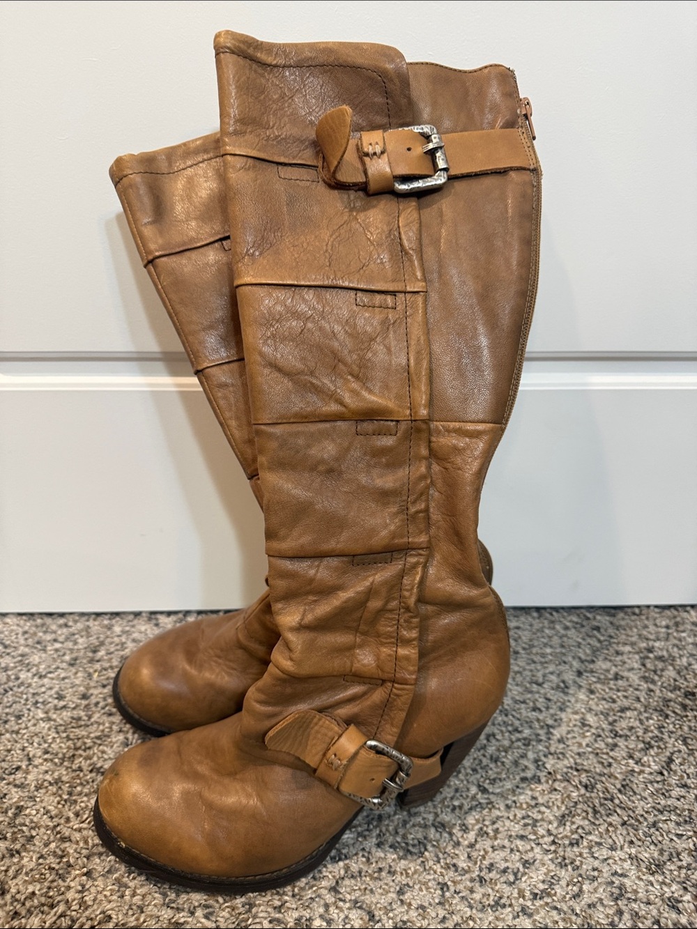 Miz Mooz Soren Tall Camel Buckle Leather Boots 9 - Picture 4 of 11